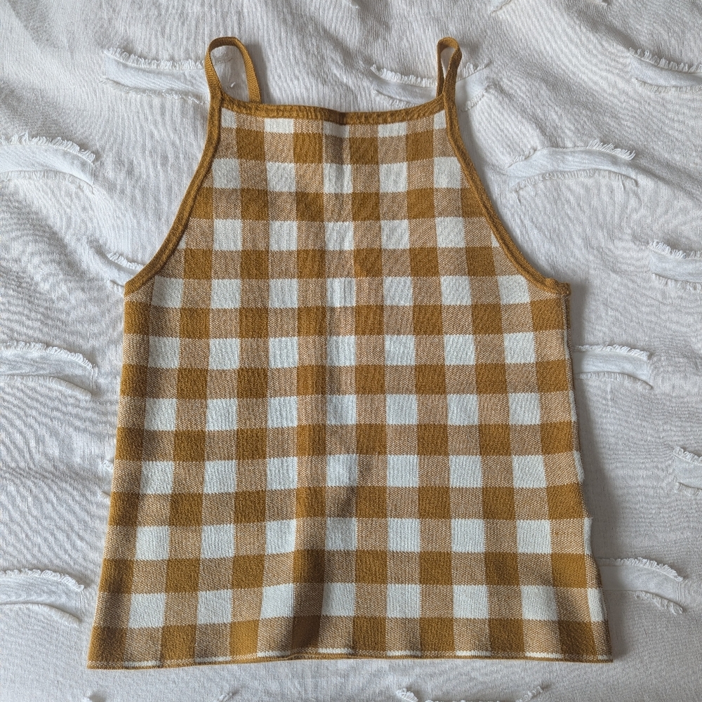 Madewell Mustard Gingham Apron Tank Top